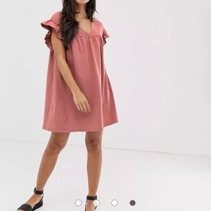 Petite Mini Reversible Cotton Smock Dress in pink